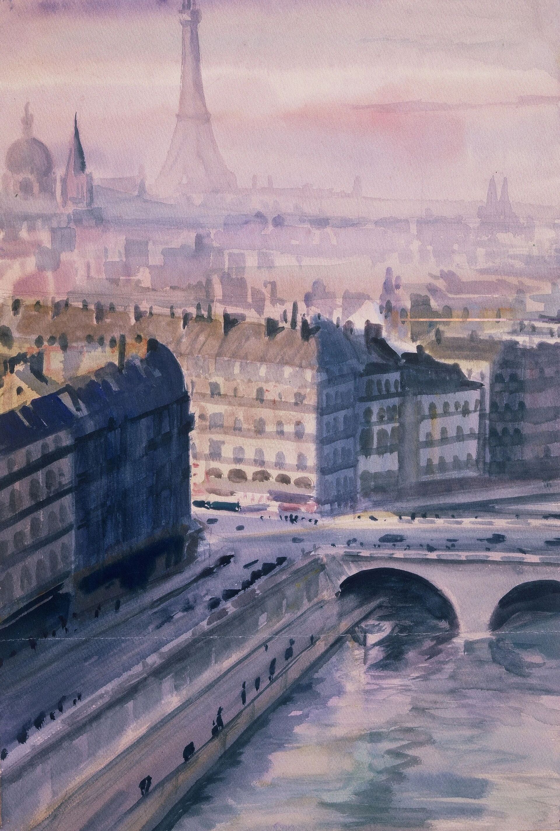 《塞纳河畔》纸本·水性材料